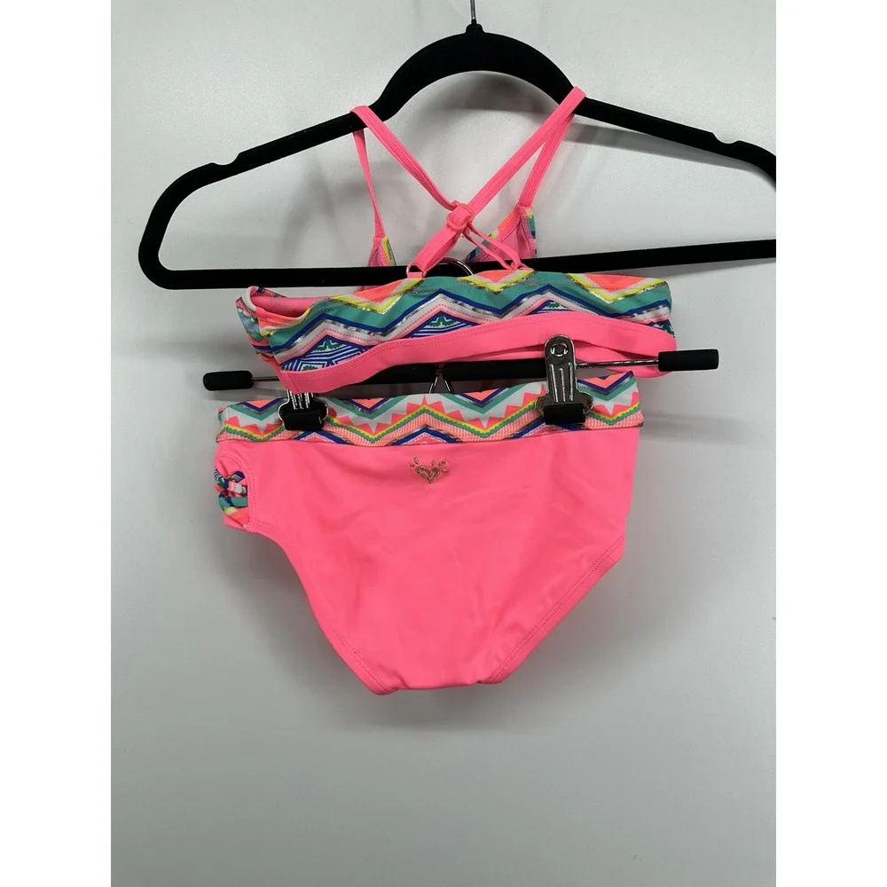 Bikini Set Bathing Suit Justice Girls Pink Geometric Print  2pc Sz 8 NEW No Tags